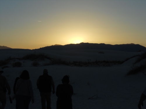 Sunset at White Sands -  sun going down over the San Andres mountains